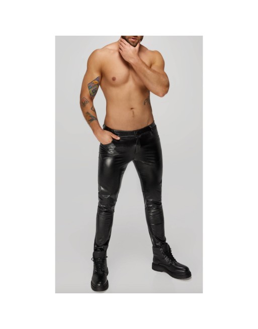 H067 Pantalon long en wetlook serpent avec poches arrière H067 Pantalon long en wetlook serpent avec poches arrière