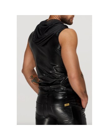 H066 Top zippé sans manches à capuche transparente, aspect serpent 